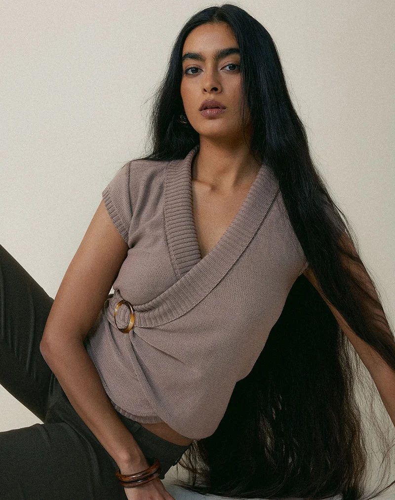 Haut Malya avec boucle en tricot taupe