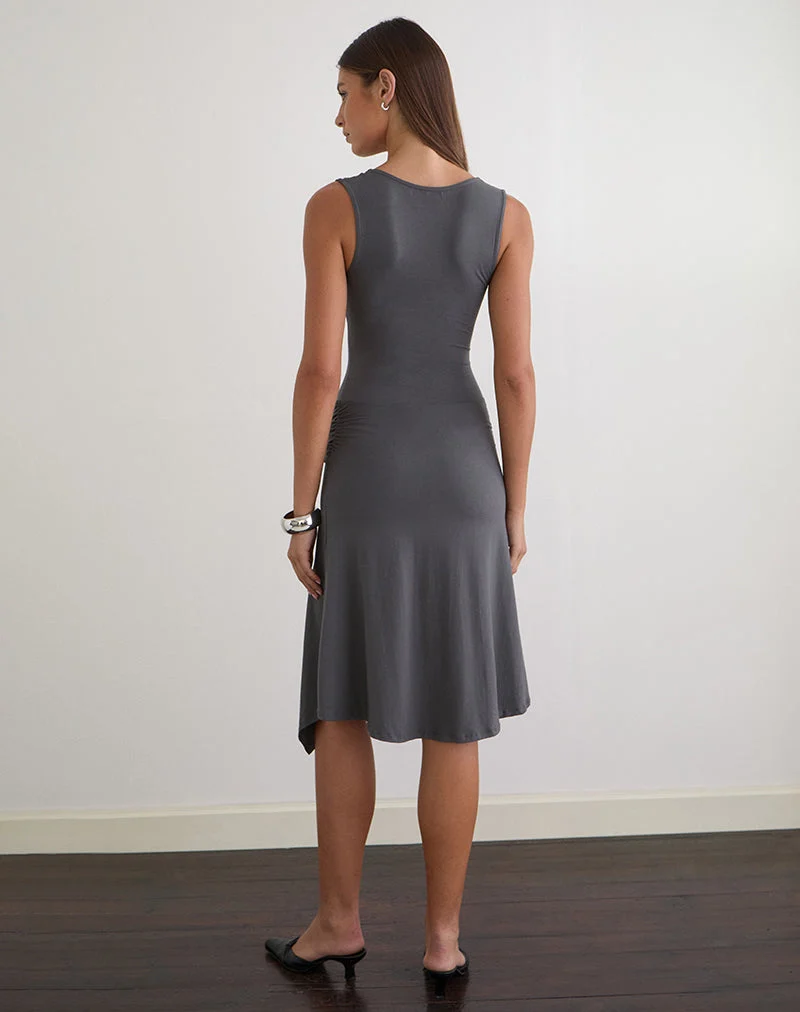 Robe midi asymétrique Philipa en jersey gris anthracite