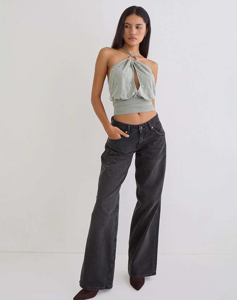 Haut plongeant Karise en cupro gris clair