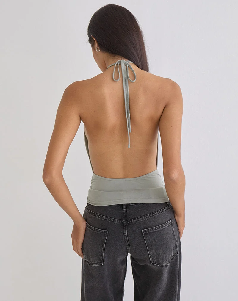 Haut plongeant Karise en cupro gris clair