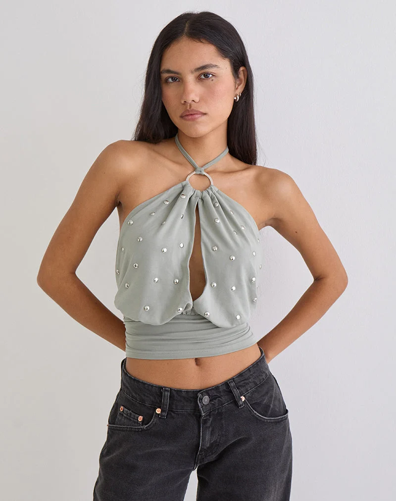 Haut plongeant Karise en cupro gris clair