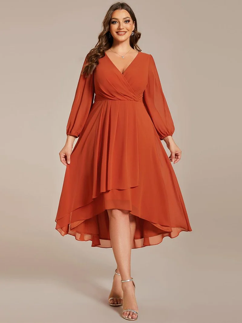 pretty BRIAR|Robe d’invité de mariage grande taille mi-longue manches 3/4 ourlet asymétrique