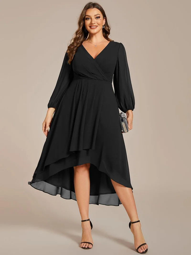 pretty BRIAR|Robe d’invité de mariage grande taille mi-longue manches 3/4 ourlet asymétrique