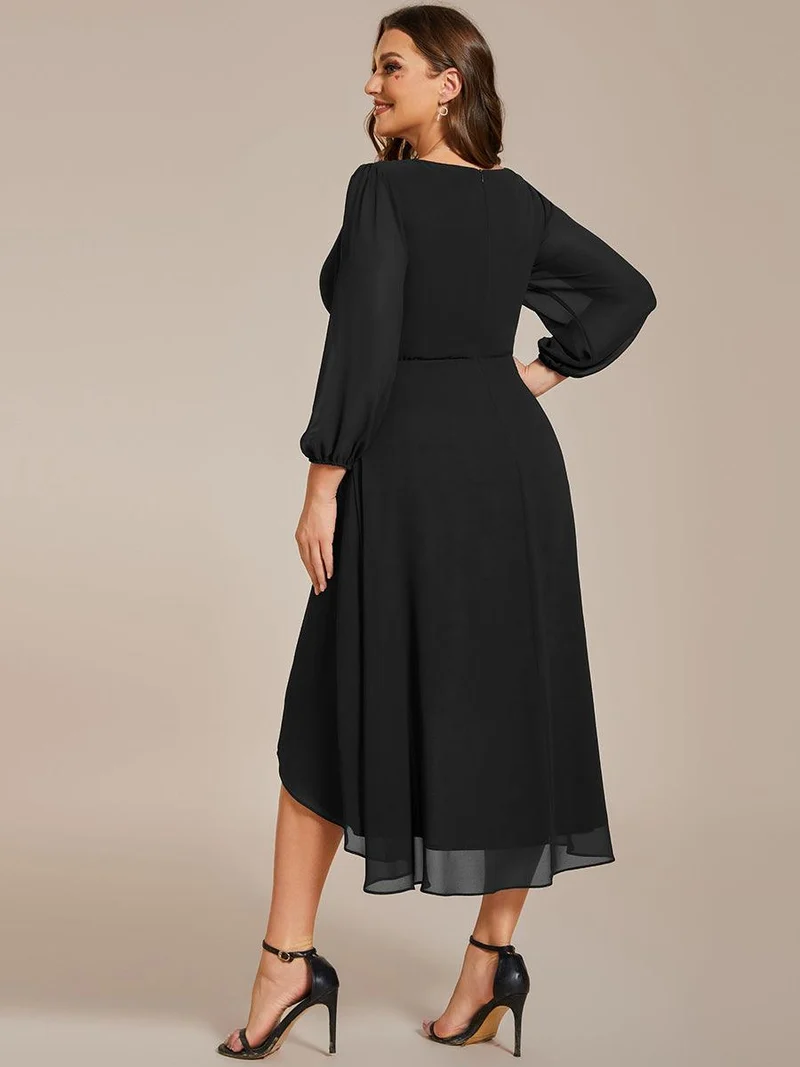 pretty BRIAR|Robe d’invité de mariage grande taille mi-longue manches 3/4 ourlet asymétrique
