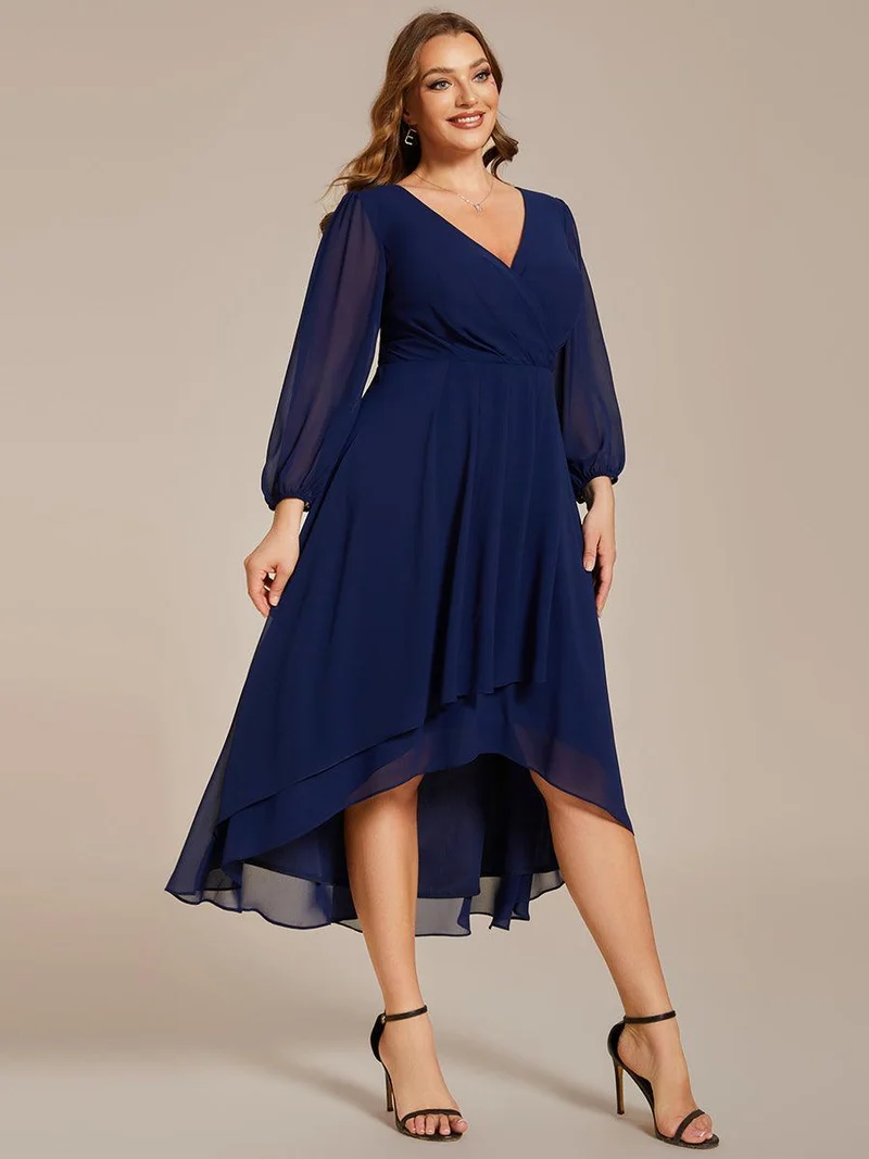 pretty BRIAR|Robe d’invité de mariage grande taille mi-longue manches 3/4 ourlet asymétrique