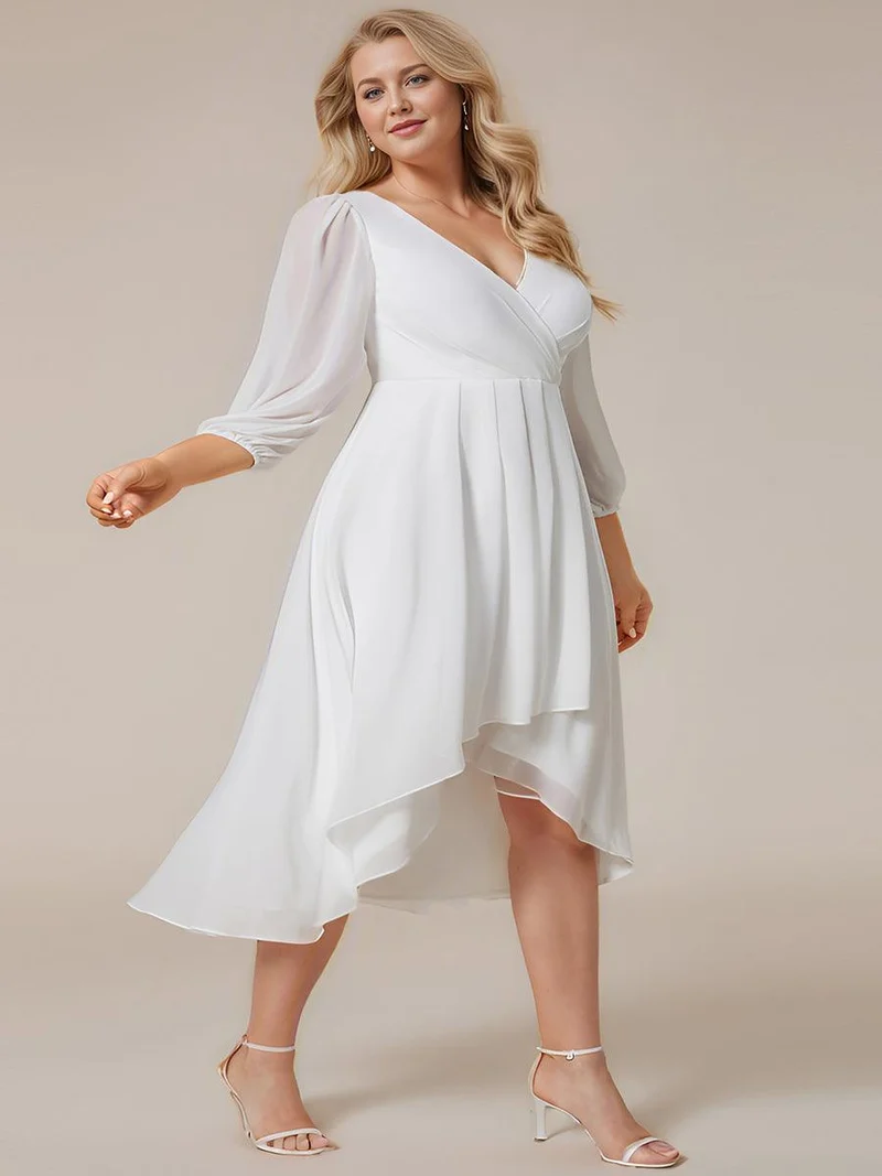 pretty BRIAR|Robe d’invité de mariage grande taille mi-longue manches 3/4 ourlet asymétrique