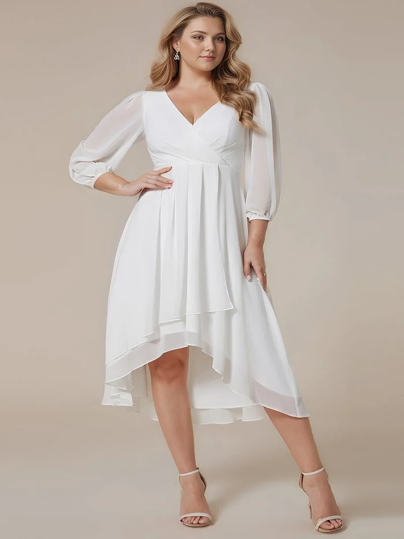 pretty BRIAR|Robe d’invité de mariage grande taille mi-longue manches 3/4 ourlet asymétrique