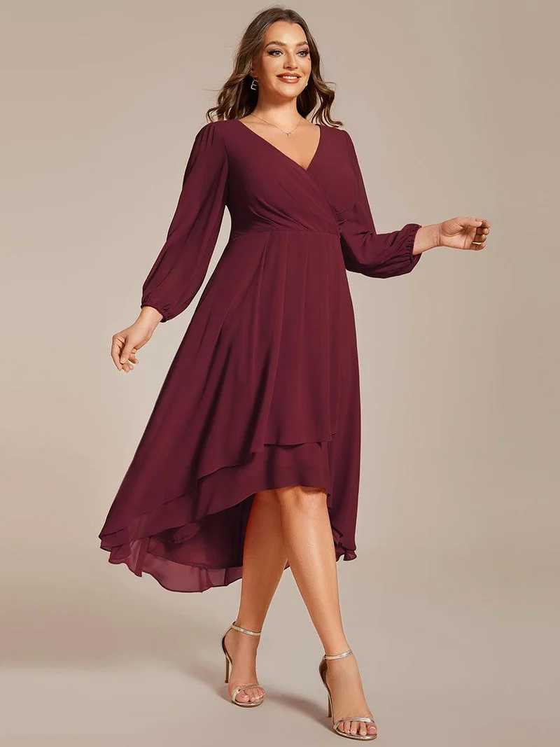 pretty BRIAR|Robe d’invité de mariage grande taille mi-longue manches 3/4 ourlet asymétrique
