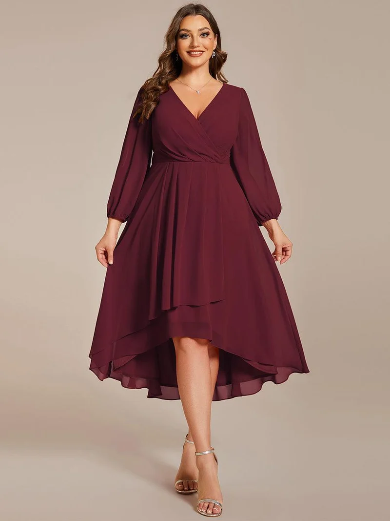 pretty BRIAR|Robe d’invité de mariage grande taille mi-longue manches 3/4 ourlet asymétrique