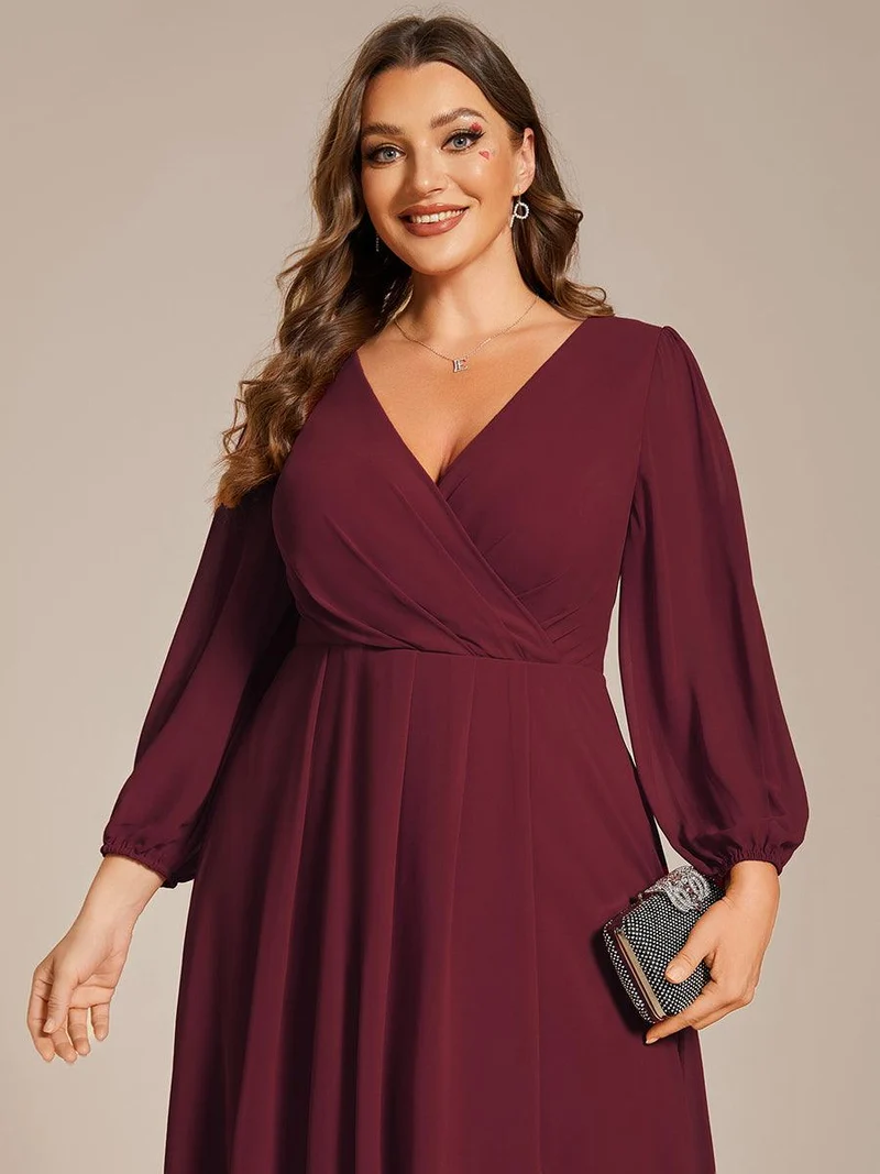 pretty BRIAR|Robe d’invité de mariage grande taille mi-longue manches 3/4 ourlet asymétrique