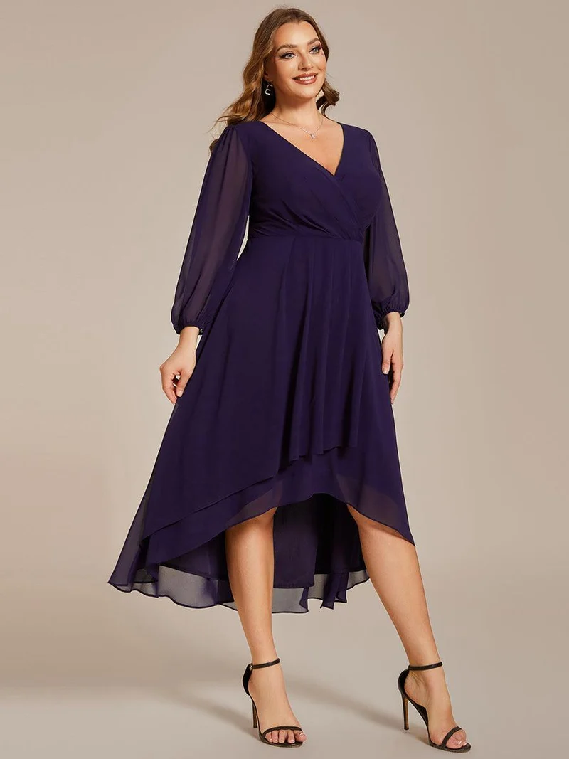 pretty BRIAR|Robe d’invité de mariage grande taille mi-longue manches 3/4 ourlet asymétrique