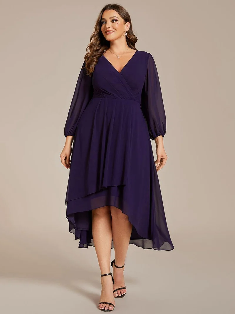 pretty BRIAR|Robe d’invité de mariage grande taille mi-longue manches 3/4 ourlet asymétrique