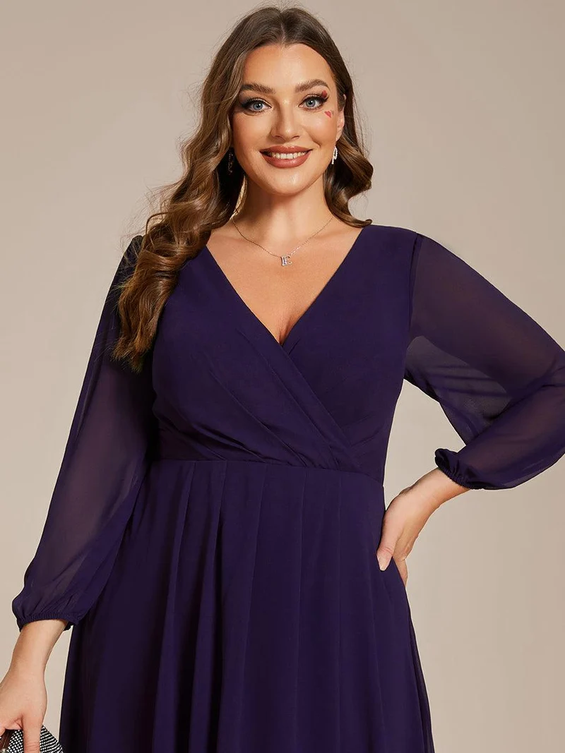 pretty BRIAR|Robe d’invité de mariage grande taille mi-longue manches 3/4 ourlet asymétrique