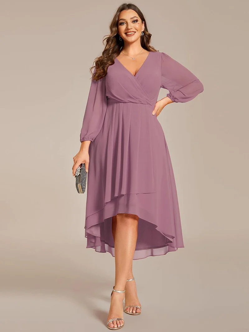 pretty BRIAR|Robe d’invité de mariage grande taille mi-longue manches 3/4 ourlet asymétrique