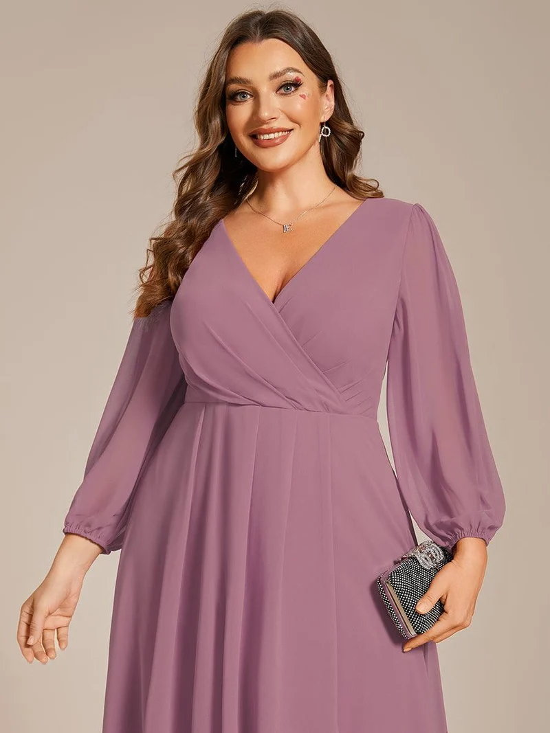 pretty BRIAR|Robe d’invité de mariage grande taille mi-longue manches 3/4 ourlet asymétrique