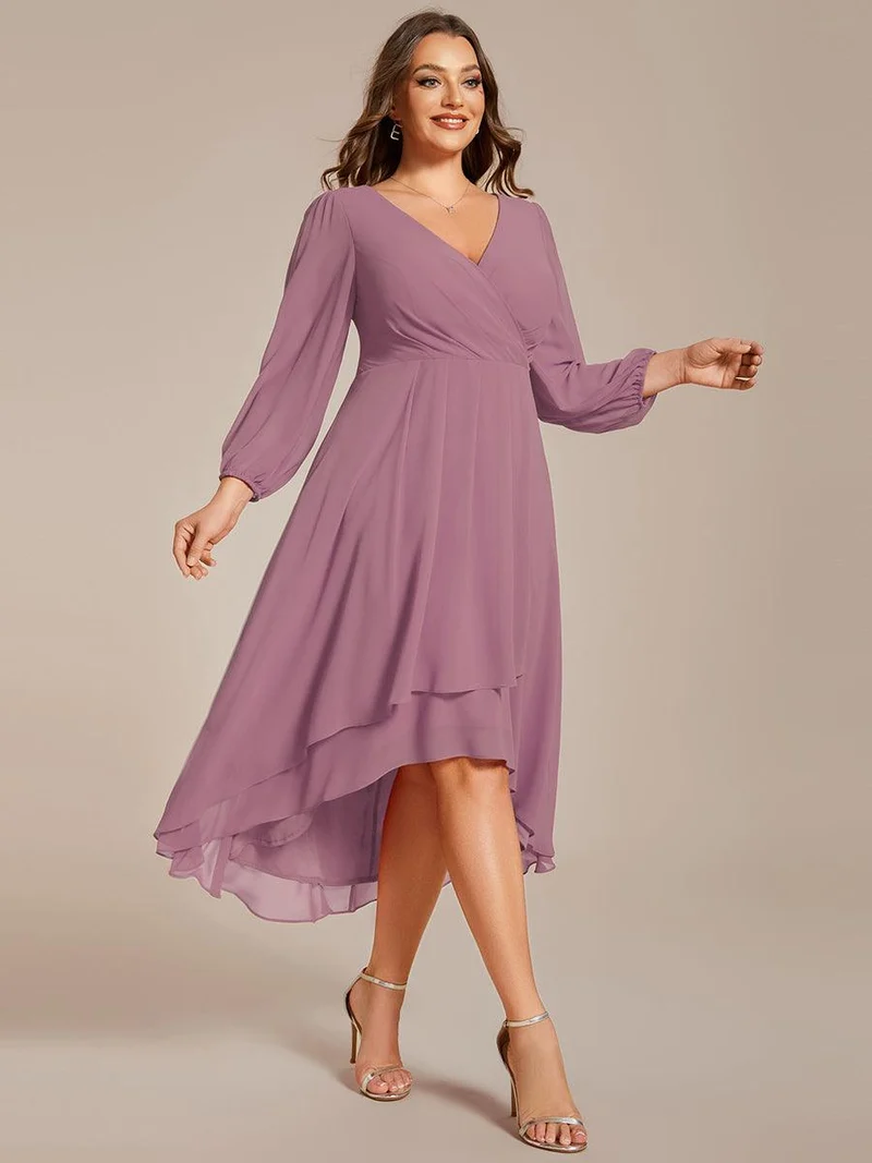pretty BRIAR|Robe d’invité de mariage grande taille mi-longue manches 3/4 ourlet asymétrique