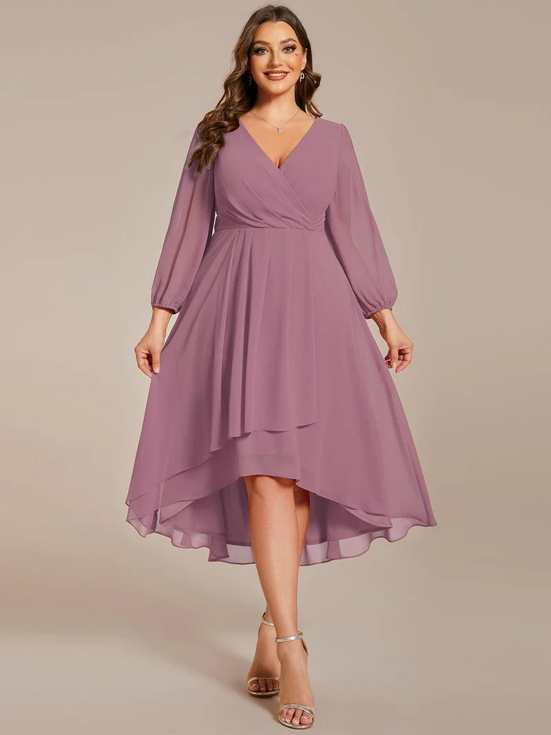 pretty BRIAR|Robe d’invité de mariage grande taille mi-longue manches 3/4 ourlet asymétrique