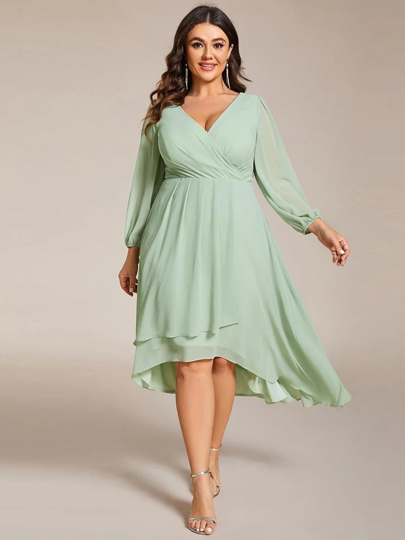 pretty BRIAR|Robe d’invité de mariage grande taille mi-longue manches 3/4 ourlet asymétrique