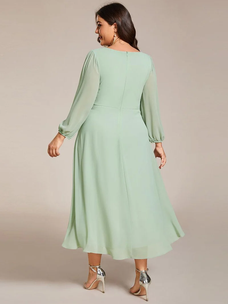 pretty BRIAR|Robe d’invité de mariage grande taille mi-longue manches 3/4 ourlet asymétrique
