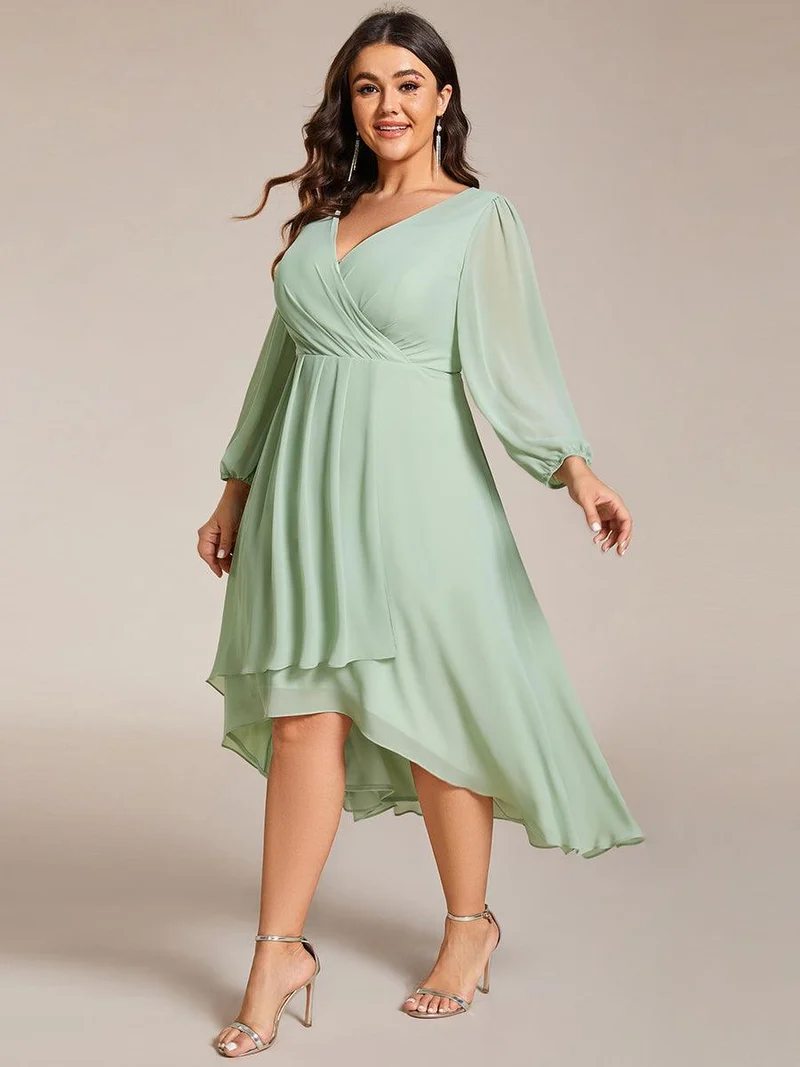 pretty BRIAR|Robe d’invité de mariage grande taille mi-longue manches 3/4 ourlet asymétrique