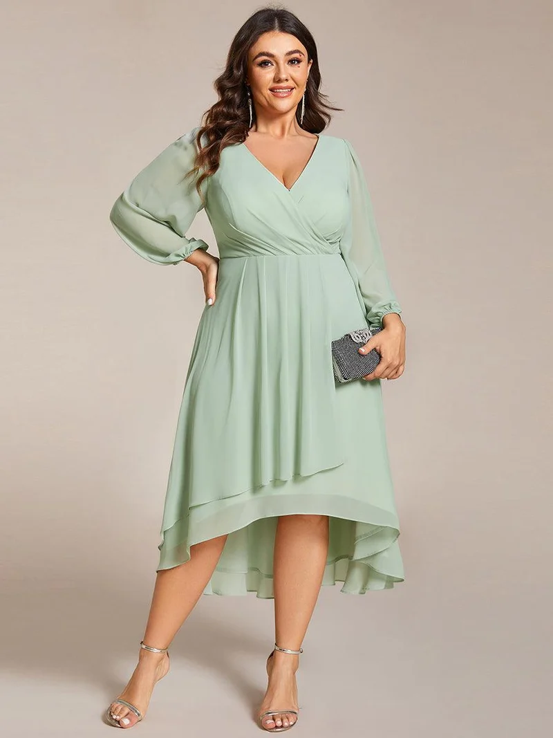 pretty BRIAR|Robe d’invité de mariage grande taille mi-longue manches 3/4 ourlet asymétrique