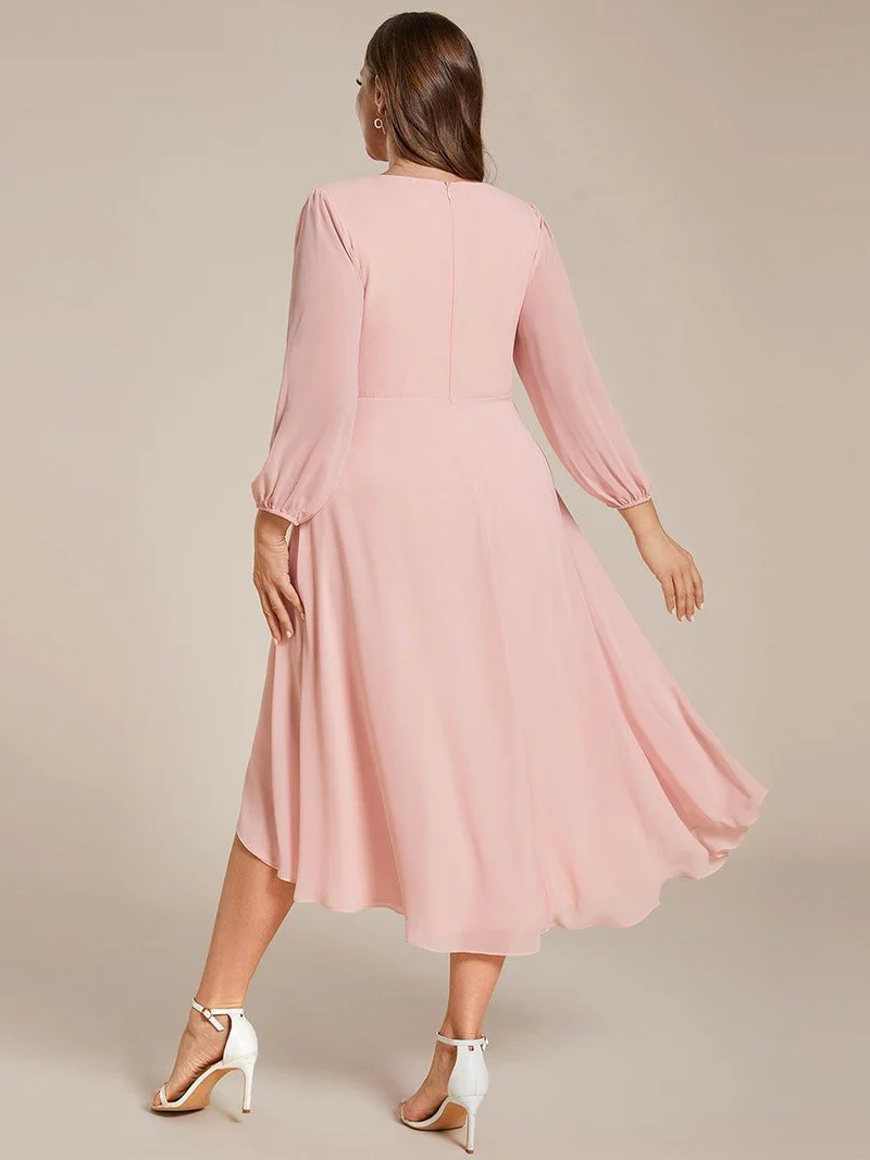 pretty BRIAR|Robe d’invité de mariage grande taille mi-longue manches 3/4 ourlet asymétrique