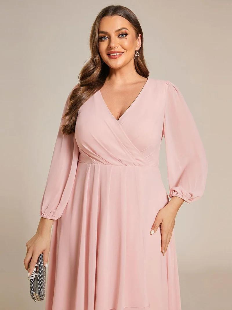 pretty BRIAR|Robe d’invité de mariage grande taille mi-longue manches 3/4 ourlet asymétrique