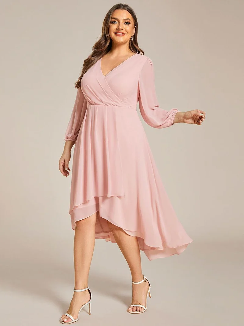 pretty BRIAR|Robe d’invité de mariage grande taille mi-longue manches 3/4 ourlet asymétrique