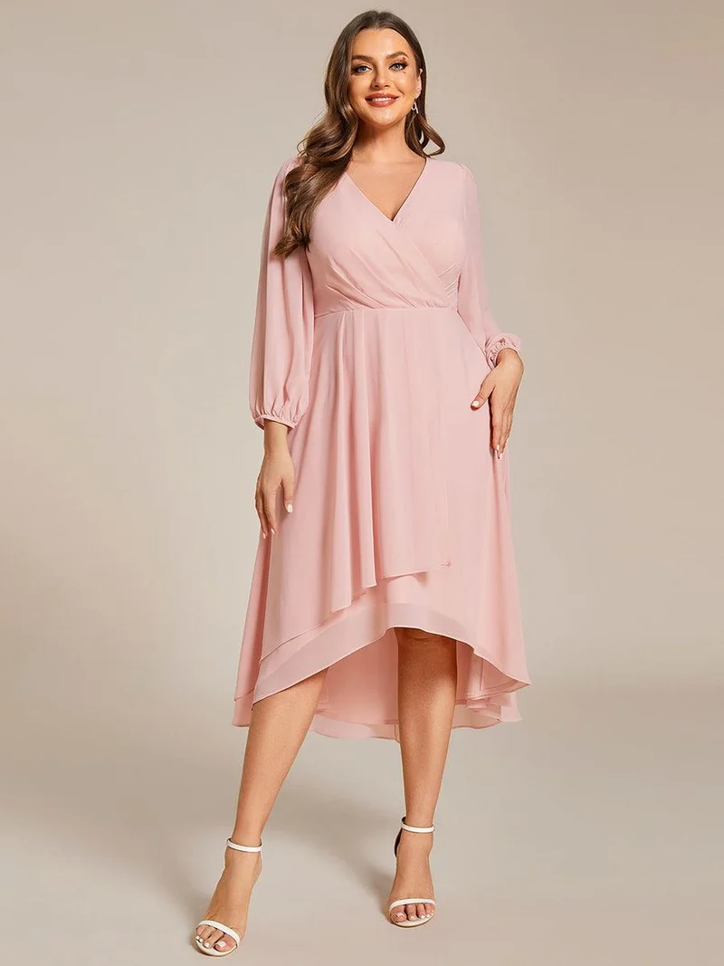 pretty BRIAR|Robe d’invité de mariage grande taille mi-longue manches 3/4 ourlet asymétrique