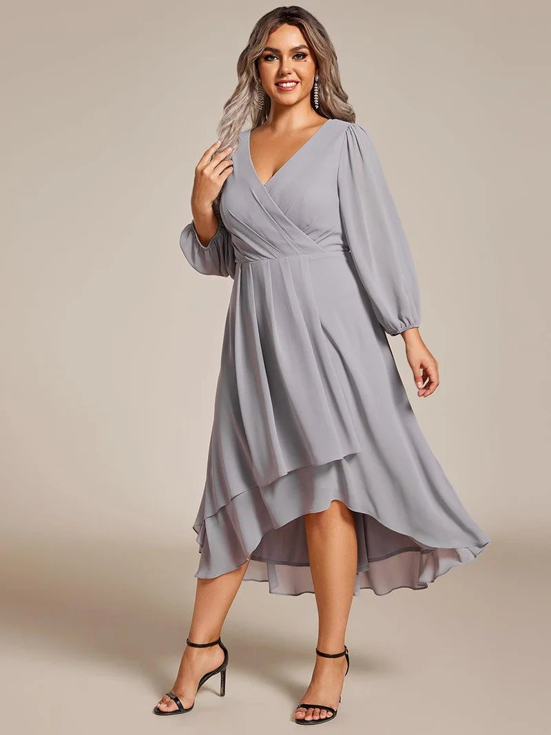 pretty BRIAR|Robe d’invité de mariage grande taille mi-longue manches 3/4 ourlet asymétrique