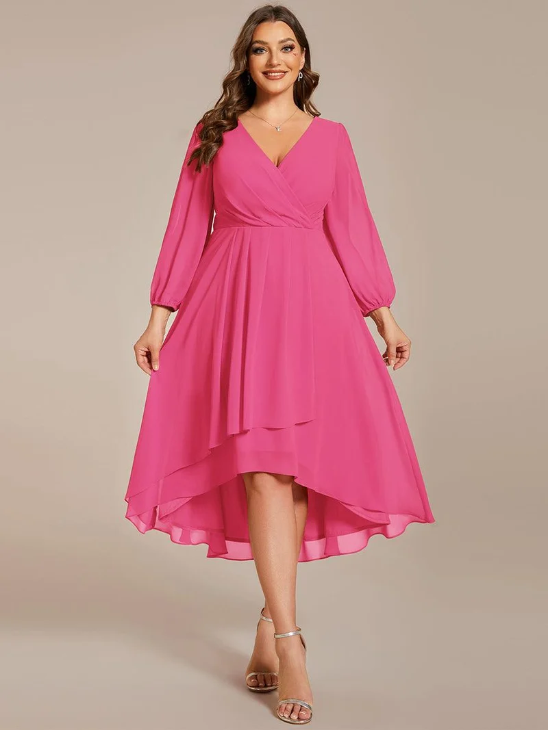 pretty BRIAR|Robe d’invité de mariage grande taille mi-longue manches 3/4 ourlet asymétrique