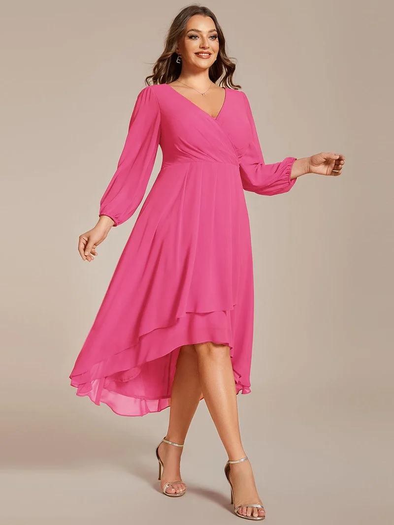 pretty BRIAR|Robe d’invité de mariage grande taille mi-longue manches 3/4 ourlet asymétrique