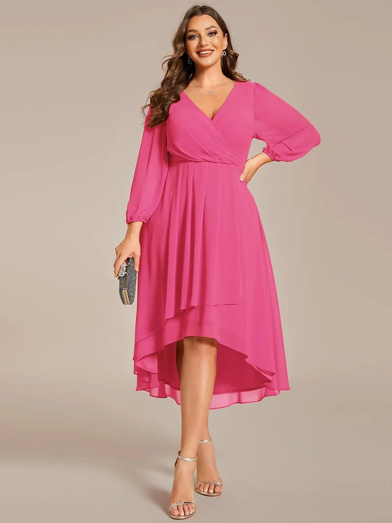 pretty BRIAR|Robe d’invité de mariage grande taille mi-longue manches 3/4 ourlet asymétrique