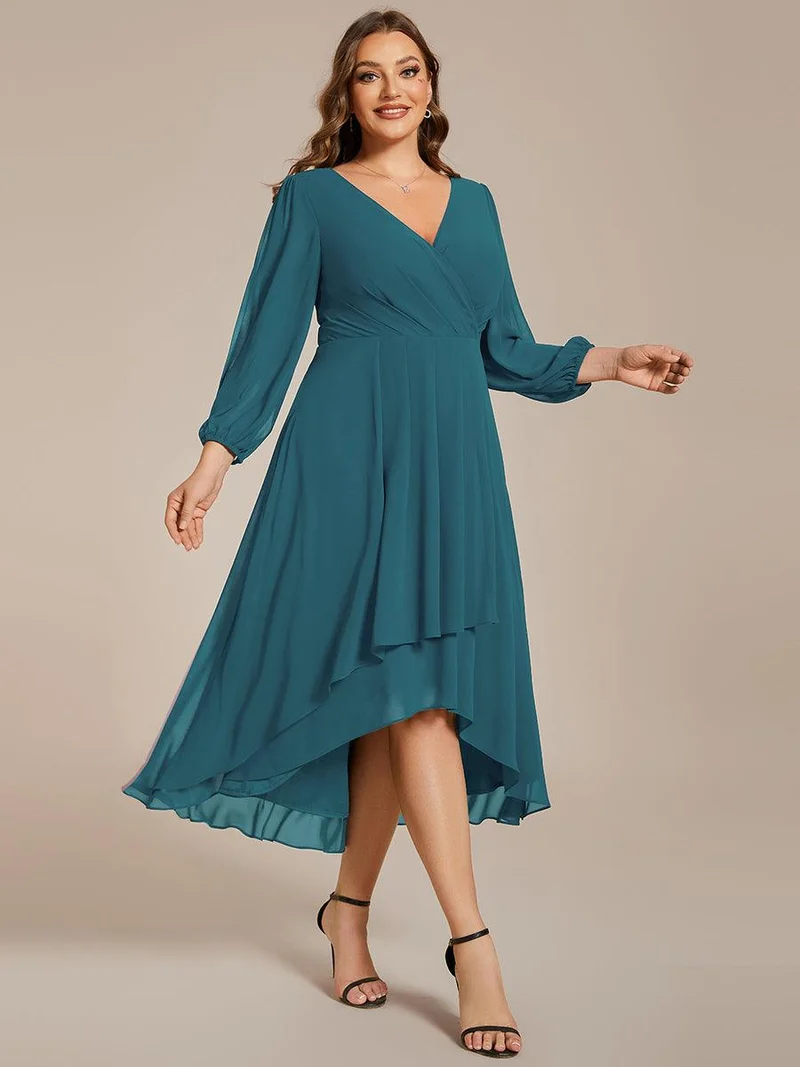 pretty BRIAR|Robe d’invité de mariage grande taille mi-longue manches 3/4 ourlet asymétrique
