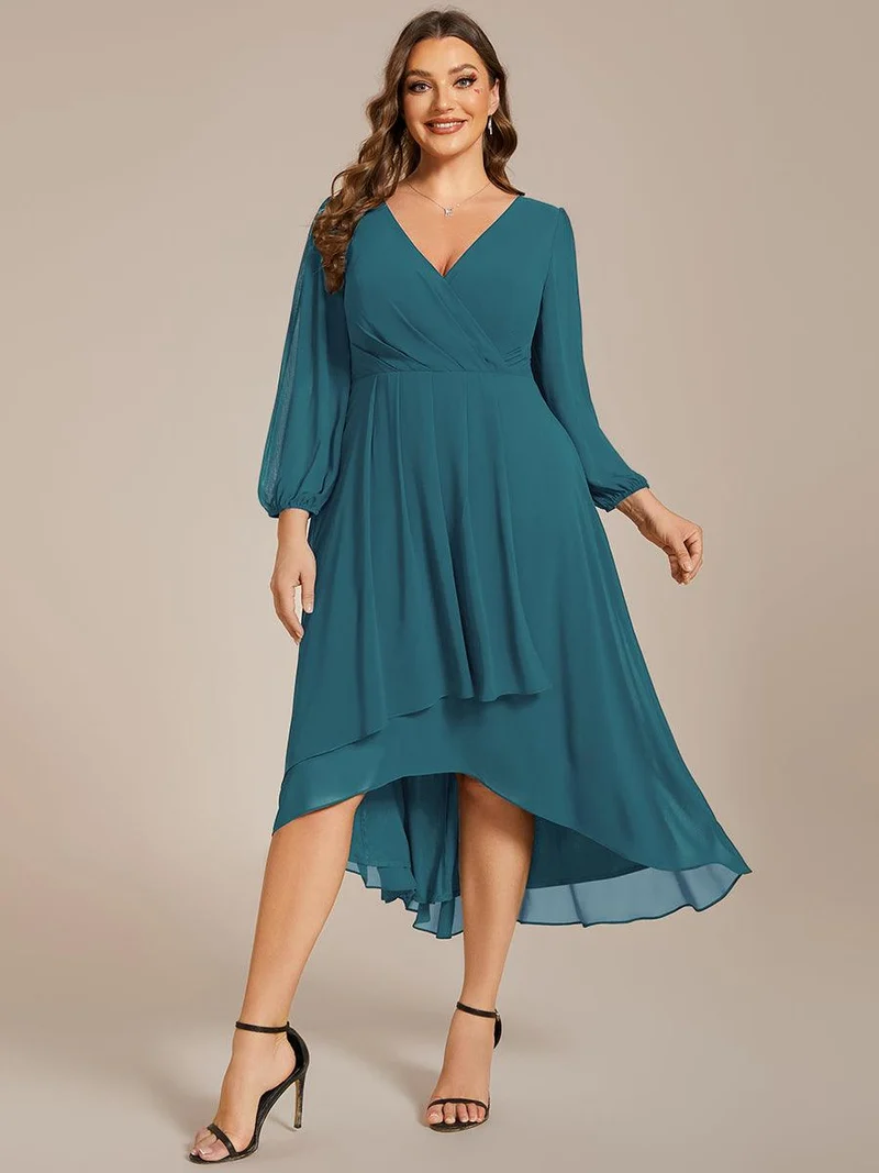 pretty BRIAR|Robe d’invité de mariage grande taille mi-longue manches 3/4 ourlet asymétrique