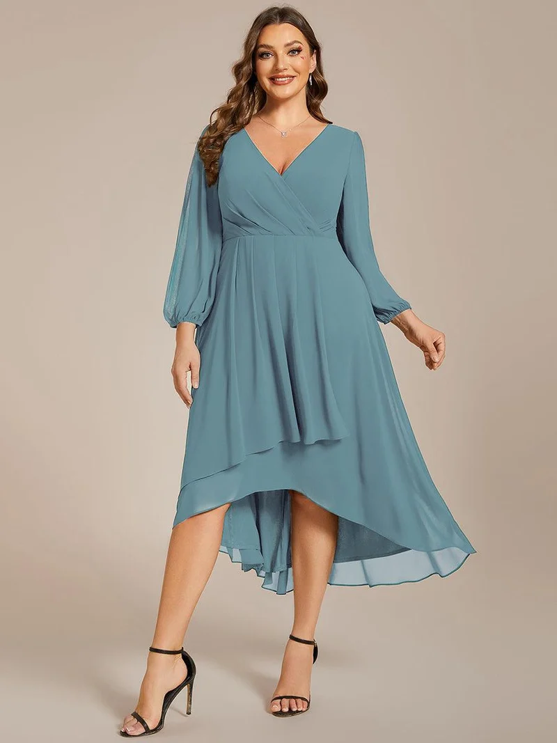 pretty BRIAR|Robe d’invité de mariage grande taille mi-longue manches 3/4 ourlet asymétrique