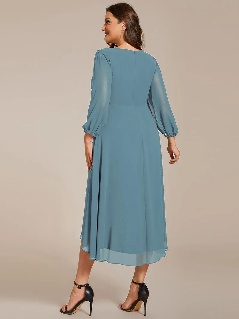 pretty BRIAR|Robe d’invité de mariage grande taille mi-longue manches 3/4 ourlet asymétrique