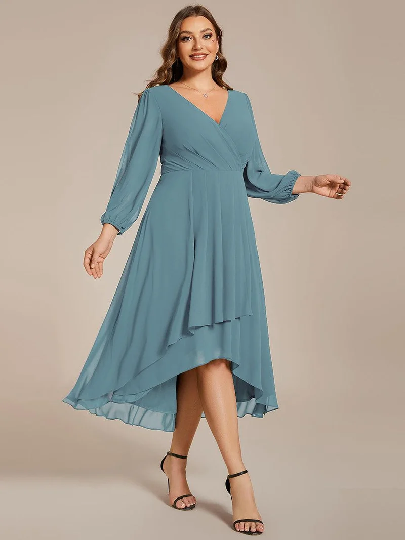 pretty BRIAR|Robe d’invité de mariage grande taille mi-longue manches 3/4 ourlet asymétrique