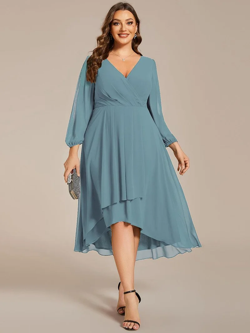 pretty BRIAR|Robe d’invité de mariage grande taille mi-longue manches 3/4 ourlet asymétrique