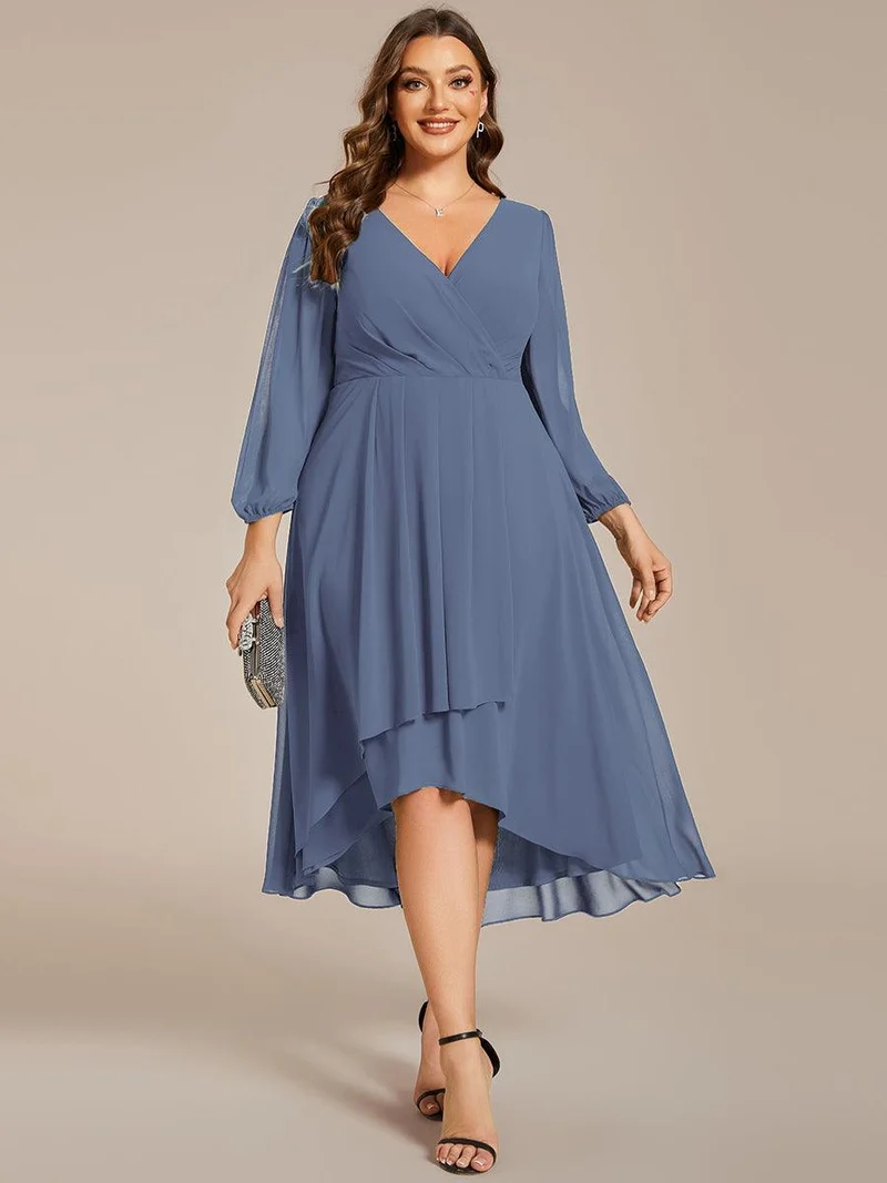 pretty BRIAR|Robe d’invité de mariage grande taille mi-longue manches 3/4 ourlet asymétrique
