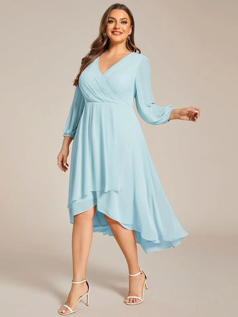 pretty BRIAR|Robe d’invité de mariage grande taille mi-longue manches 3/4 ourlet asymétrique