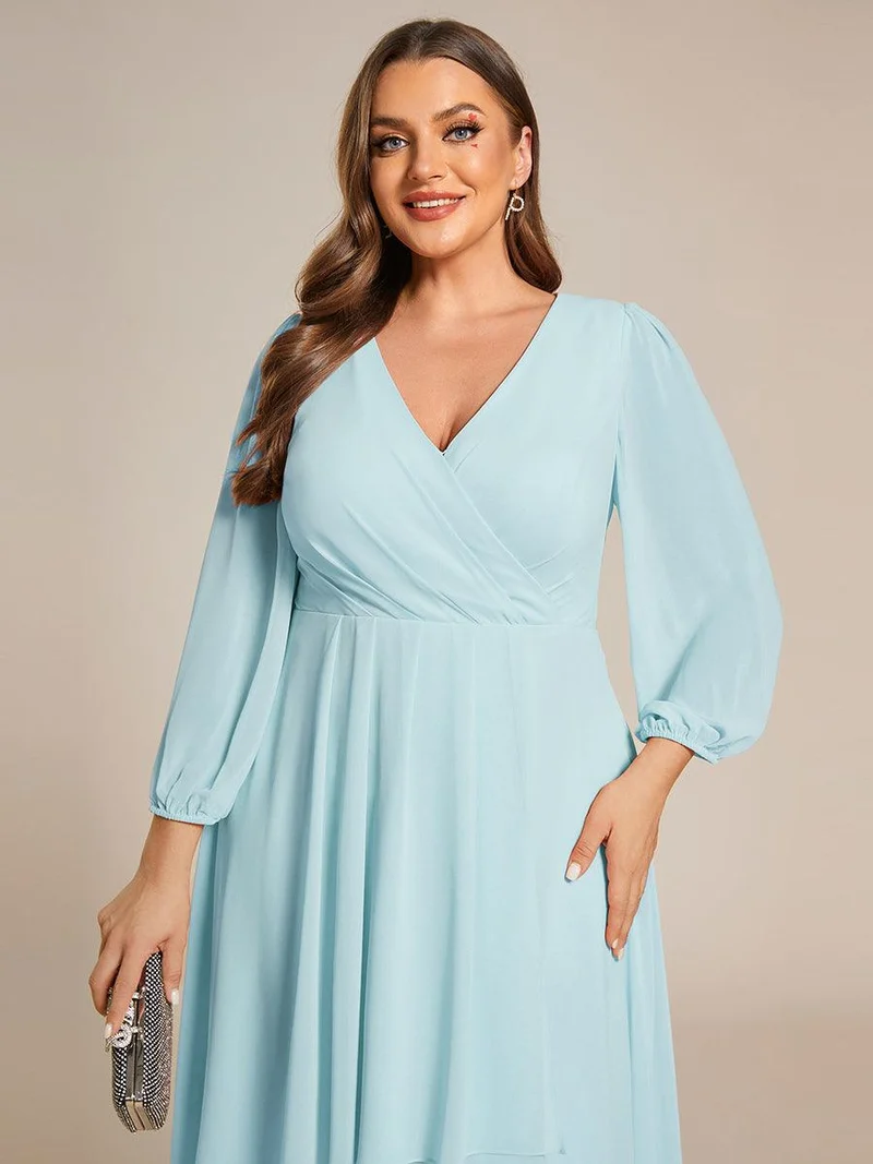 pretty BRIAR|Robe d’invité de mariage grande taille mi-longue manches 3/4 ourlet asymétrique