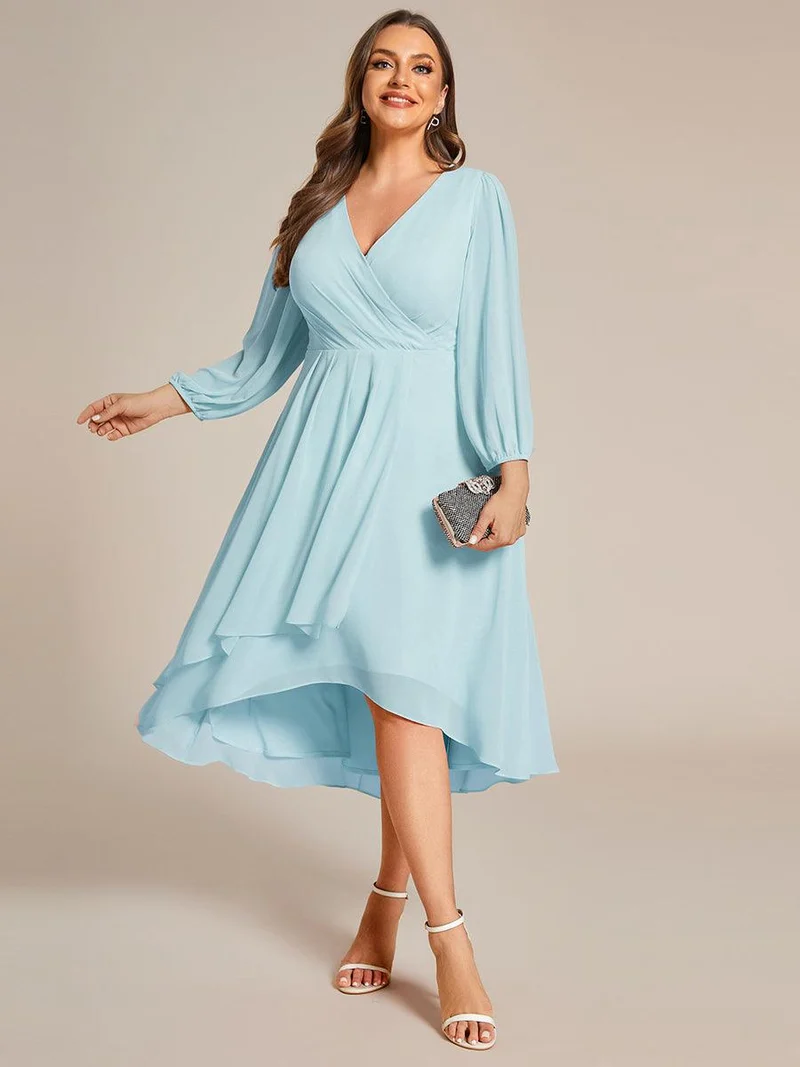 pretty BRIAR|Robe d’invité de mariage grande taille mi-longue manches 3/4 ourlet asymétrique