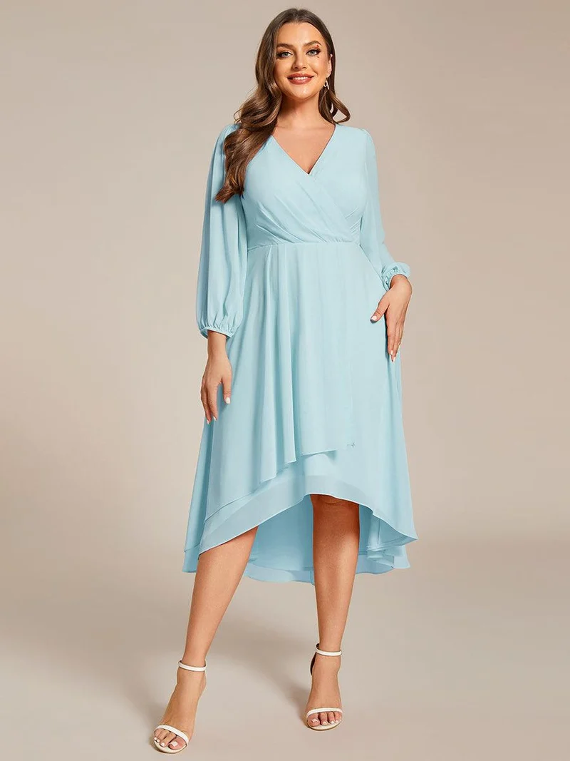 pretty BRIAR|Robe d’invité de mariage grande taille mi-longue manches 3/4 ourlet asymétrique