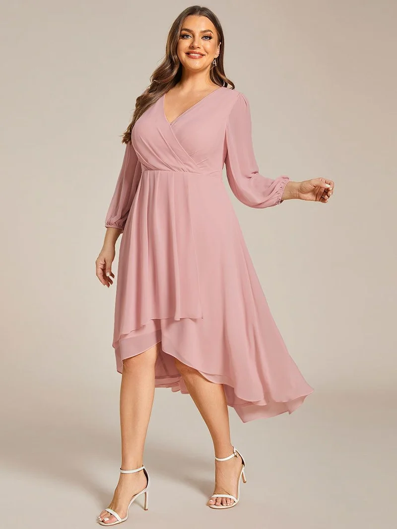 pretty BRIAR|Robe d’invité de mariage grande taille mi-longue manches 3/4 ourlet asymétrique