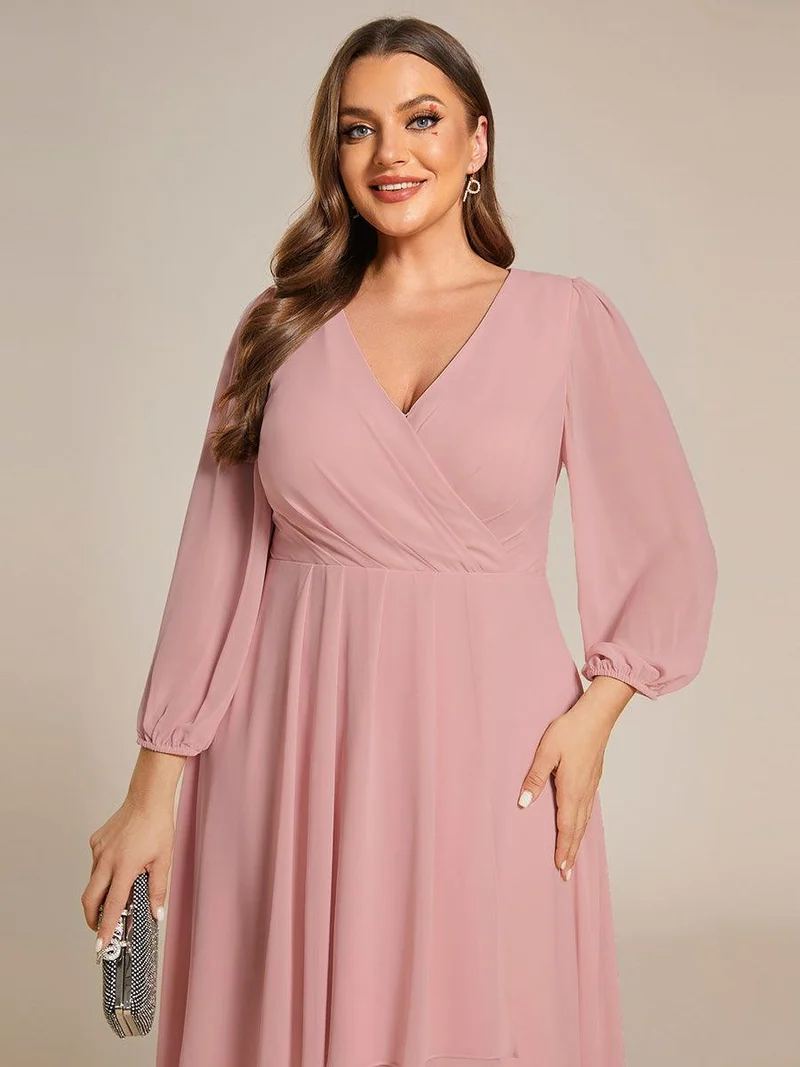 pretty BRIAR|Robe d’invité de mariage grande taille mi-longue manches 3/4 ourlet asymétrique