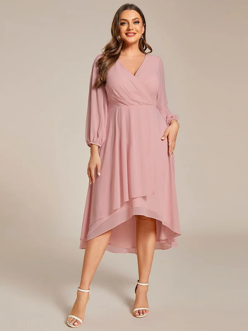 pretty BRIAR|Robe d’invité de mariage grande taille mi-longue manches 3/4 ourlet asymétrique