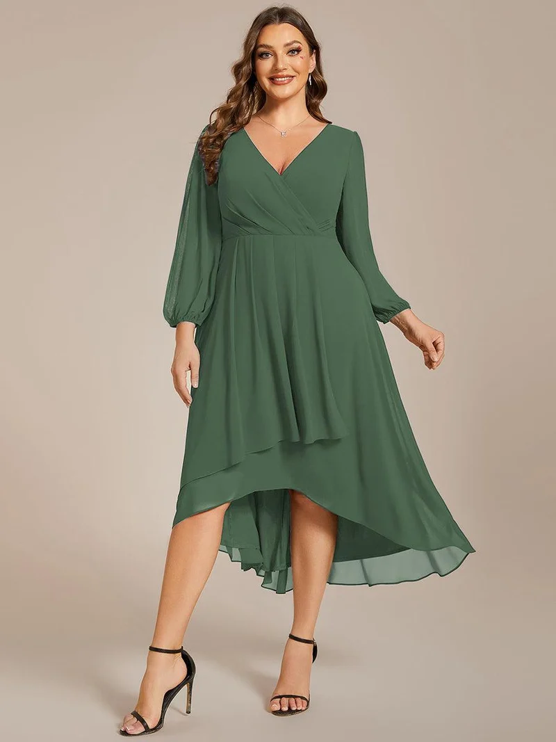 pretty BRIAR|Robe d’invité de mariage grande taille mi-longue manches 3/4 ourlet asymétrique
