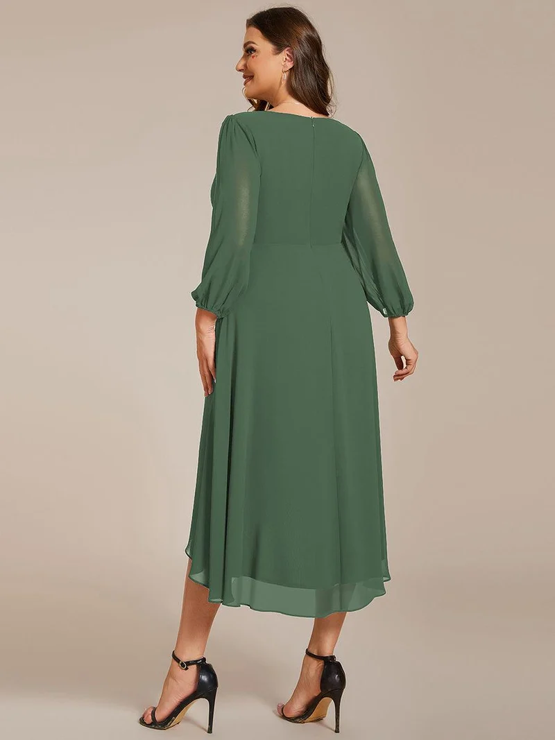 pretty BRIAR|Robe d’invité de mariage grande taille mi-longue manches 3/4 ourlet asymétrique