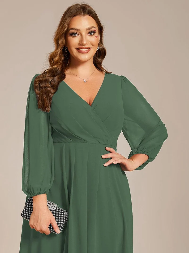 pretty BRIAR|Robe d’invité de mariage grande taille mi-longue manches 3/4 ourlet asymétrique